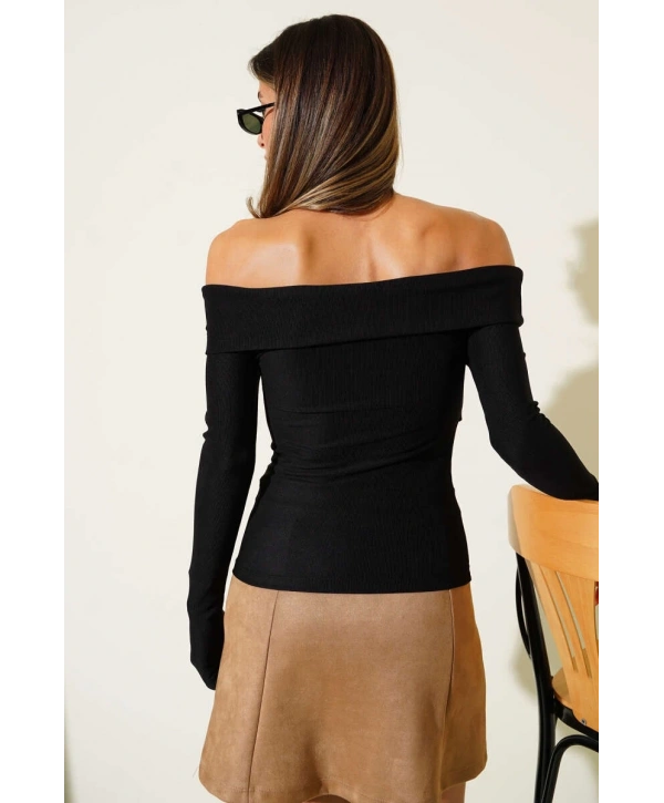 Madonna Çapraz Yaka Bluz Siyah t4331