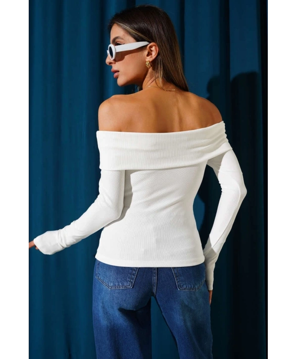 Madonna Yaka Düğmeli Bluz Beyaz t4329