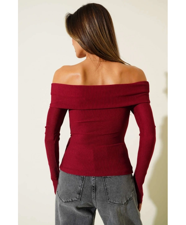 Madonna Yaka Düğmeli Bluz bordo t4329