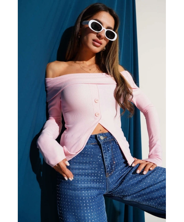 Madonna Yaka Düğmeli Bluz pembe t4329