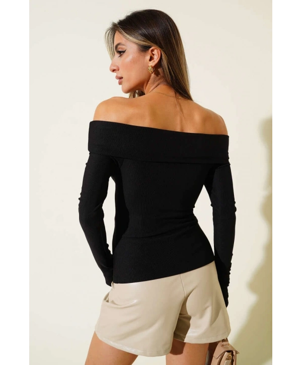 Madonna Yaka Düğmeli Bluz siyah t4329