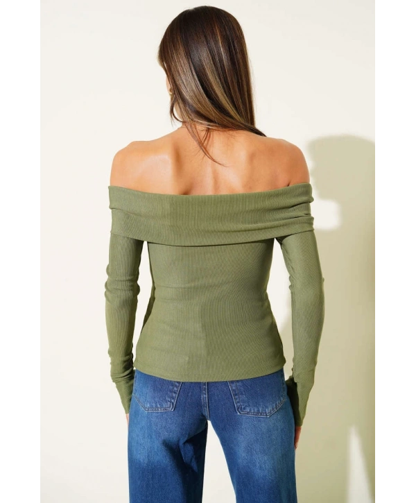 Madonna Yaka Düğmeli Bluz yeşil t4329