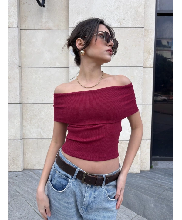 Madonna yaka sıfır kol bluz