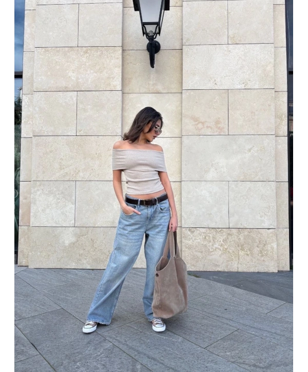 Madonna yaka sıfır kol bluz