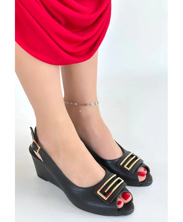 Mamba Siyah Cilt Dolgu Topuk Ayakkabı