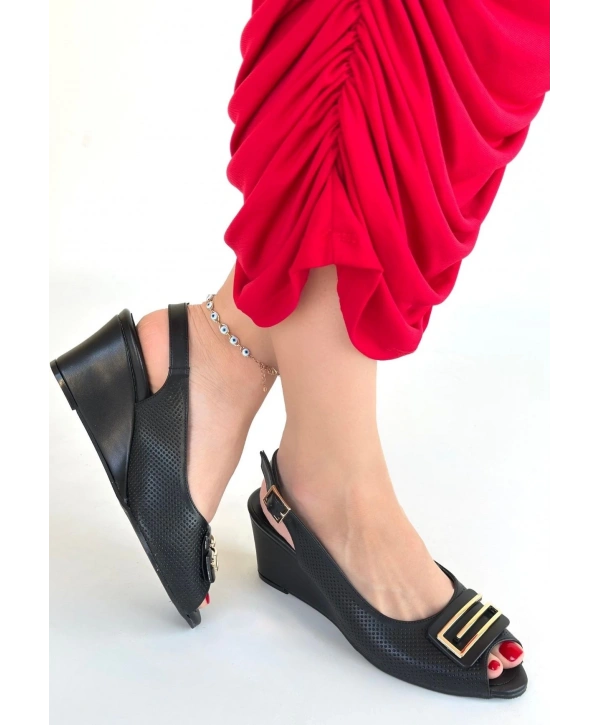 Mamba Siyah Cilt Dolgu Topuk Ayakkabı