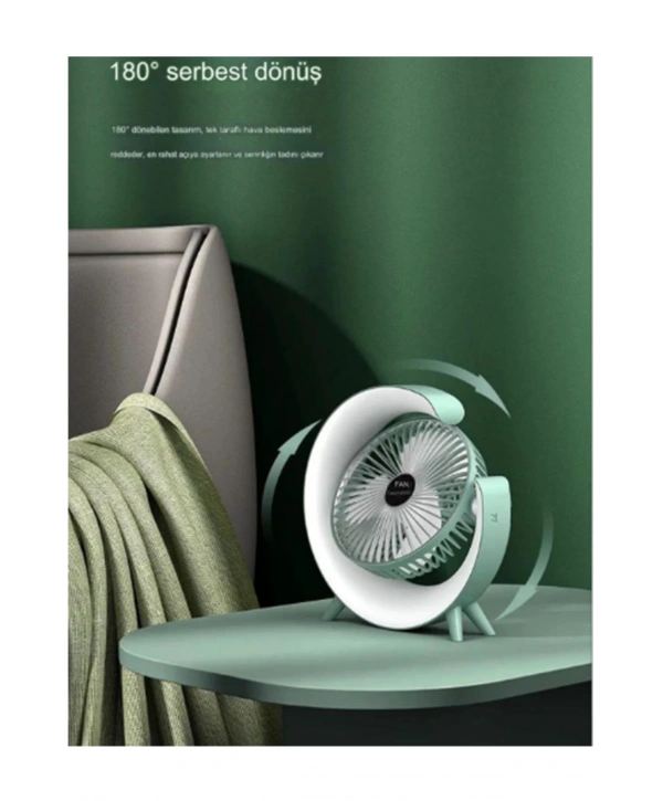 Masaüstü Vantilatör Usb Şarjlı Rgb Led Işıklı 3 Kademeli 180° Ayarlanabilir Soğutucu Fan Mavi