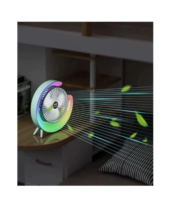 Masaüstü Vantilatör Usb Şarjlı Rgb Led Işıklı 3 Kademeli 180° Ayarlanabilir Soğutucu Fan Mavi