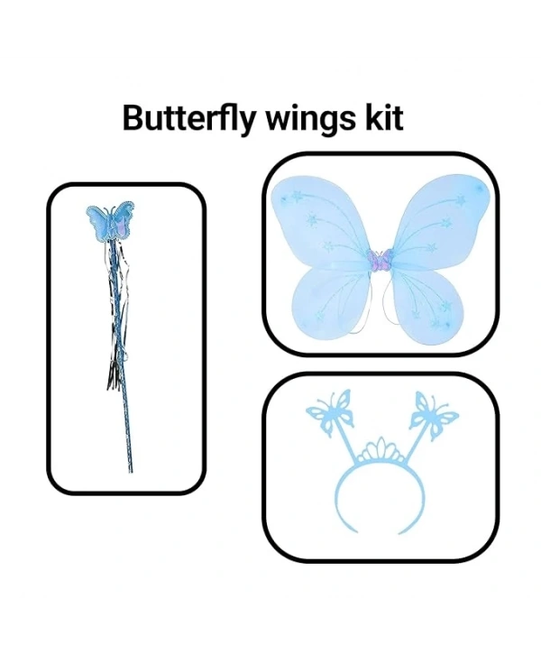 Mavi Kelebek Erkek-kız Seti – 50 Cm Kelebek Kanadı, Taç Ve Asa