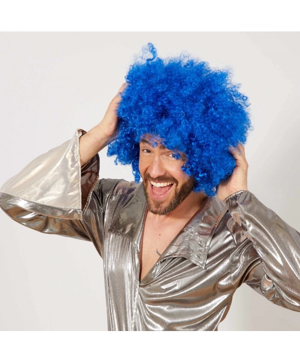 Mavi Renk Kıvırcık Afro Bonus Peruk