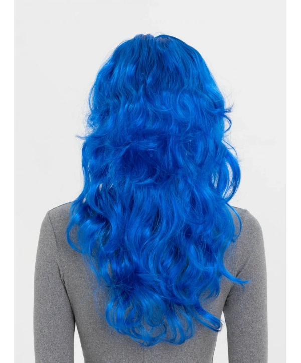 Mavi Renk Uzun Dalgalı Parti Peruğu