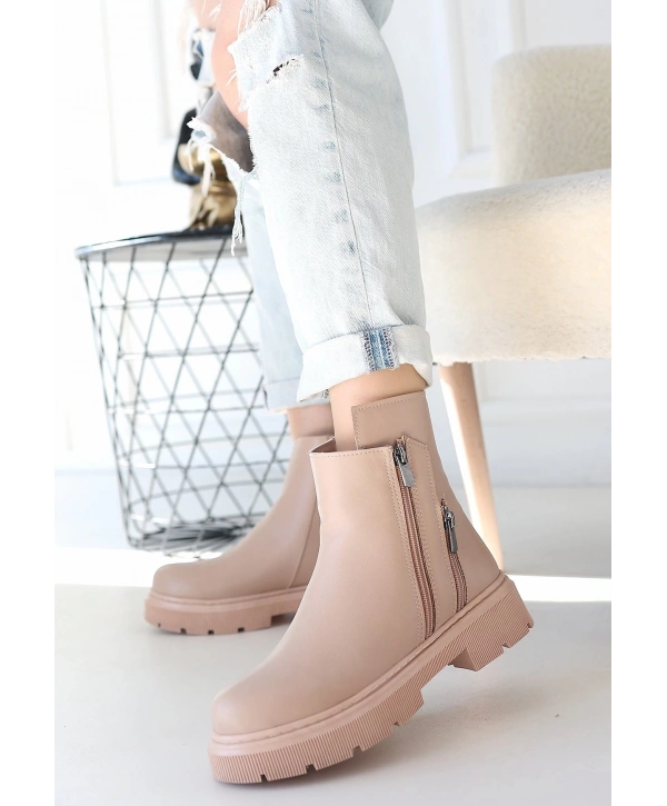 Menta Nude Cilt Fermuar Aksesuarlı Bot