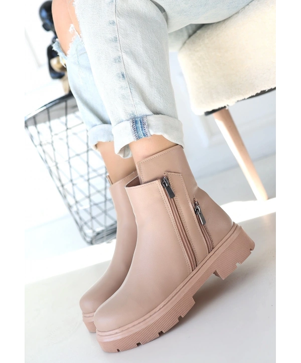 Menta Nude Cilt Fermuar Aksesuarlı Bot