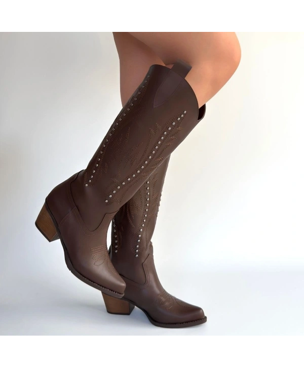 Meof Acı Kahve Cilt Topuklu Çizme