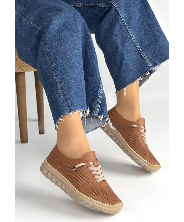 Merja Taba Deri Bağcıklı Spor Ayakkabı