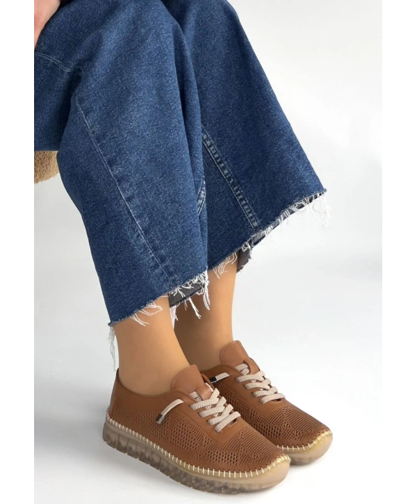 Merja Taba Deri Bağcıklı Spor Ayakkabı