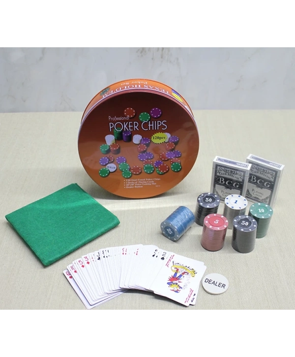 Metal Kutulu 120 Chip Ve 2 Adet İskambil  Kağit Setine Sahip Poker Oyunu Alk3535