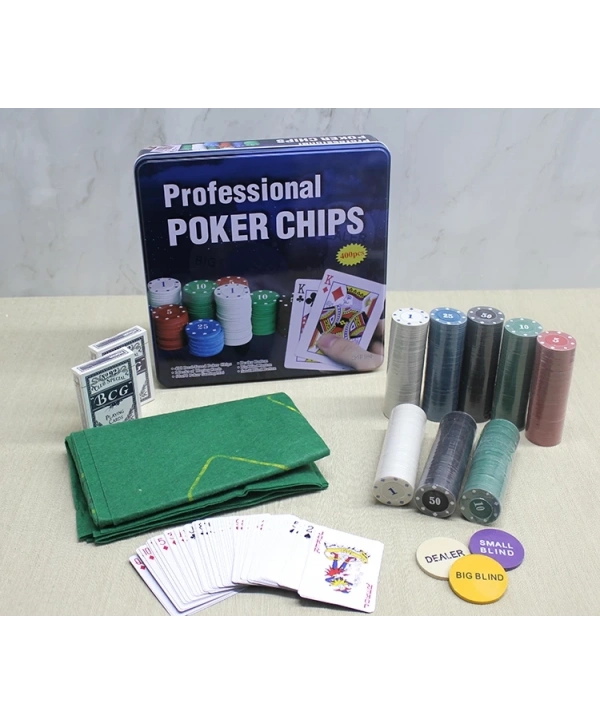 Metal Kutulu 400 Chip Ve 2 Adet İskambil  Kağit Setine Sahip Poker Oyunu Alk3538