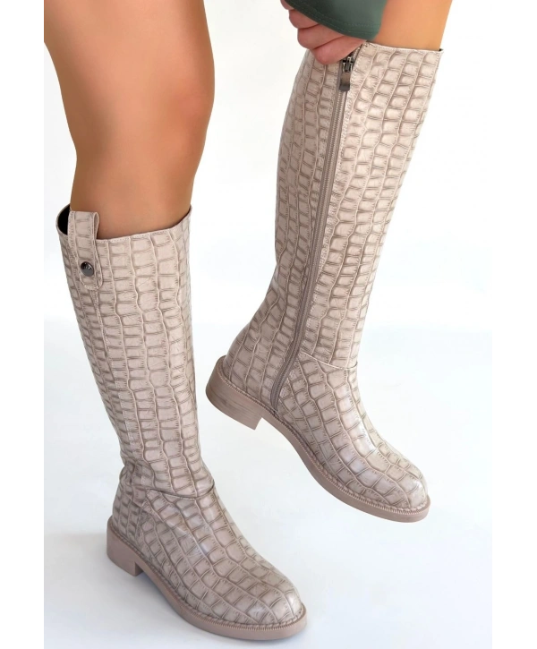 Metta Bej Cilt Desenli Çizme