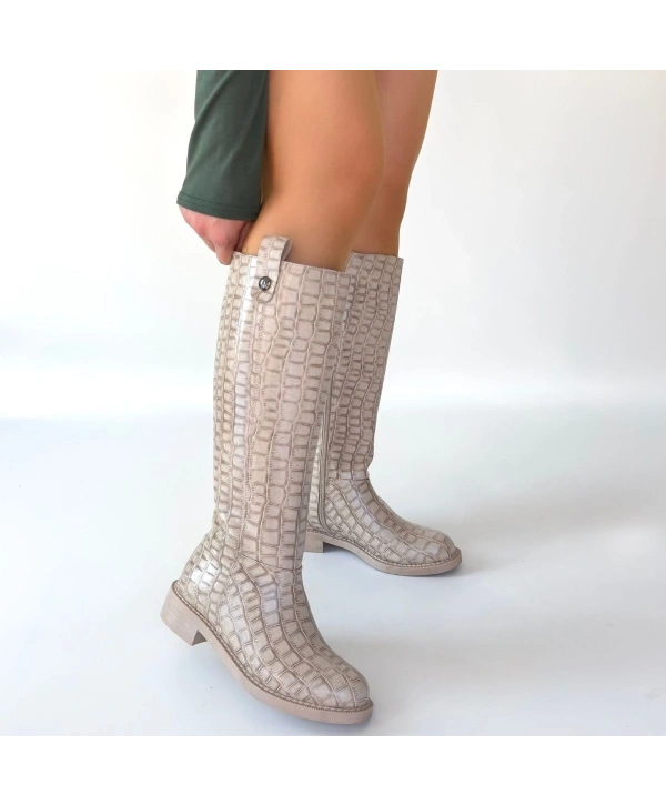 Metta Bej Cilt Desenli Çizme