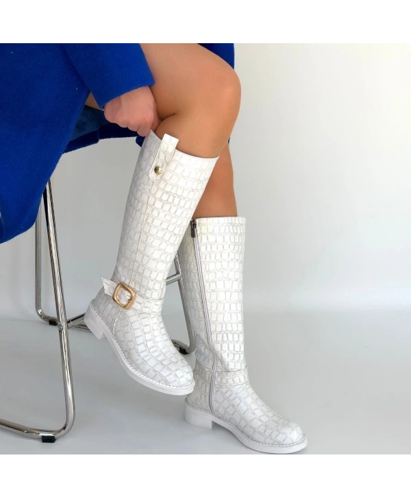 Metta Beyaz Cilt Desenli Çizme