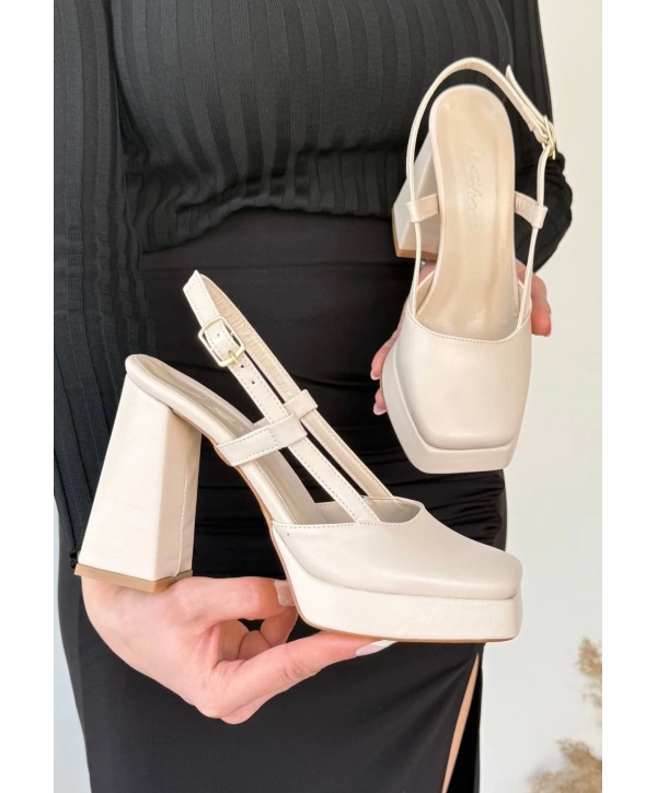 Mety Bej Cilt Topuklu Ayakkabı