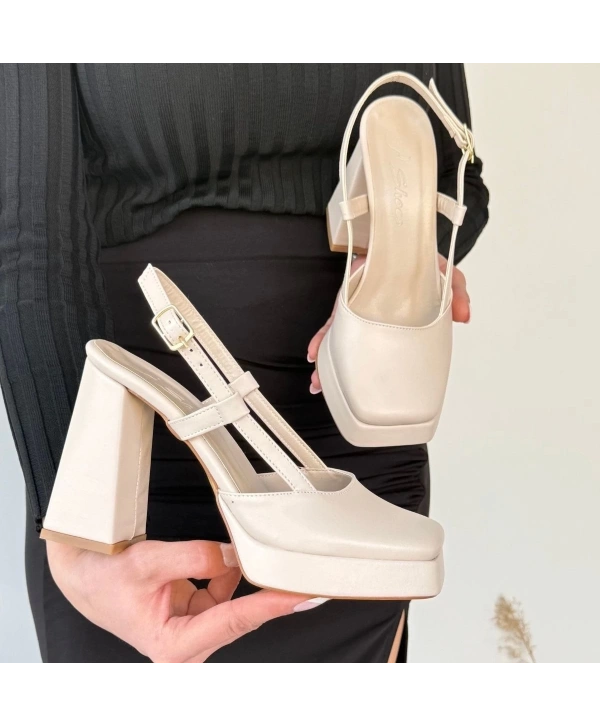 Mety Bej Cilt Topuklu Ayakkabı