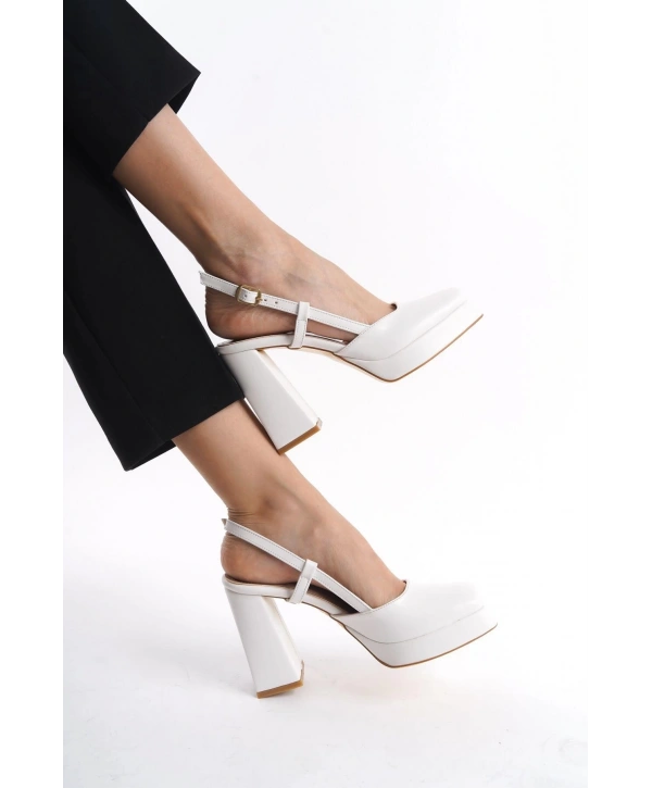 Mety Beyaz Cilt Topuklu Ayakkabı