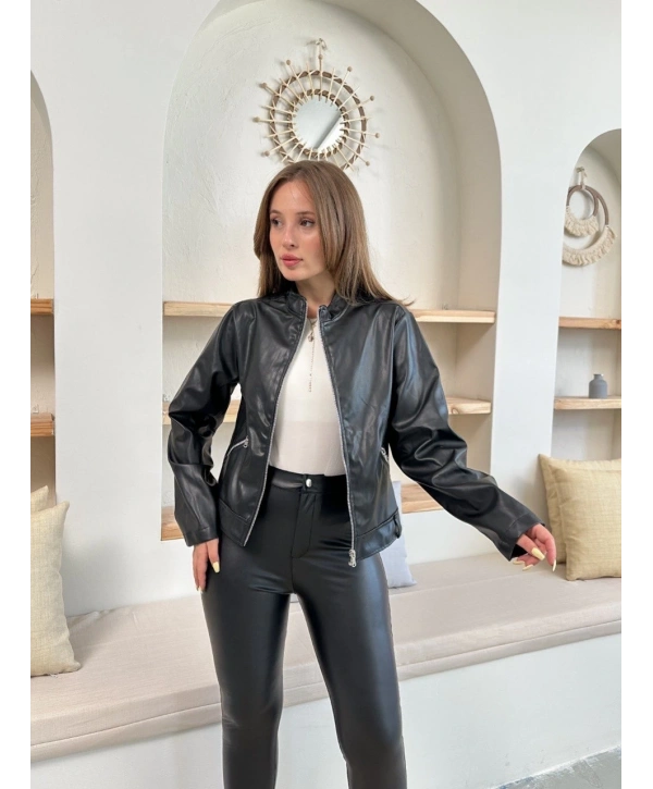 Mevsimlik deri ceket siyah st255510