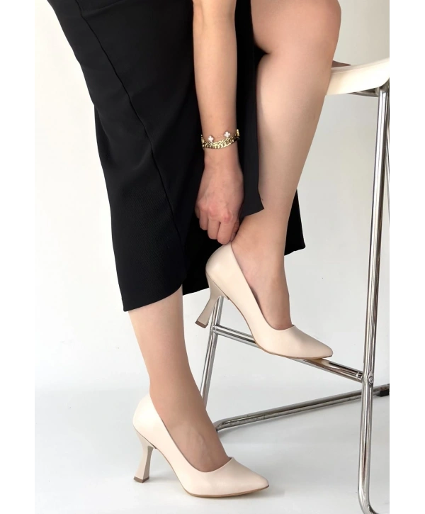 Meyli Bej Cilt Topuklu Ayakkabı