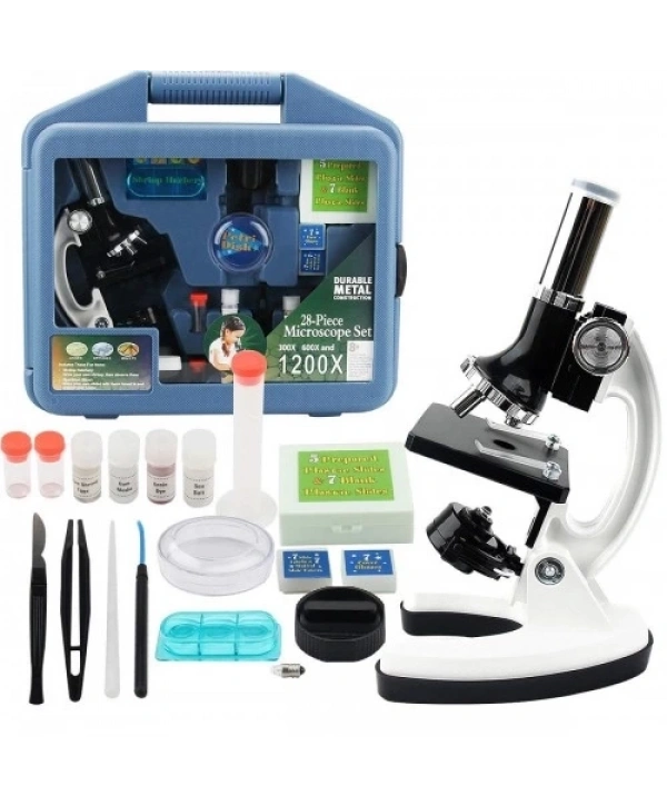 Mikroskop Taşınabilir Set 28 Parça Eğitim Mikroskop Kiti 300x 600x Ve 1200x Çocuklara