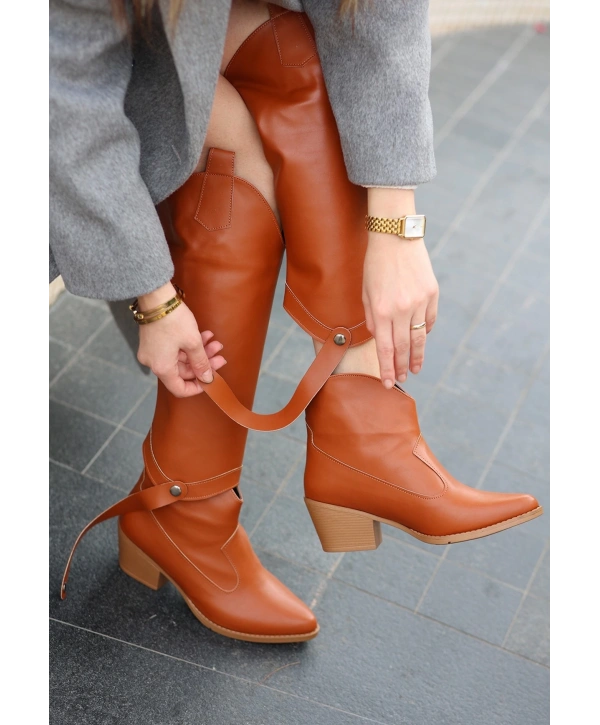 Milla Taba Cilt Tak Çıkar Topuklu Bot Ve Çizme