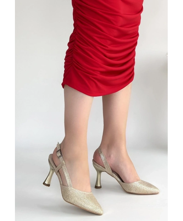 Minde Gold Cilt Simli Topuklu Ayakkabı