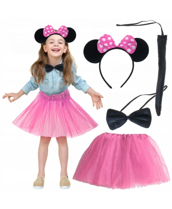Minnie Kostüm Seti (pembe Tütü Etek + Pembe Taç + Papyon + Kuyruk)
