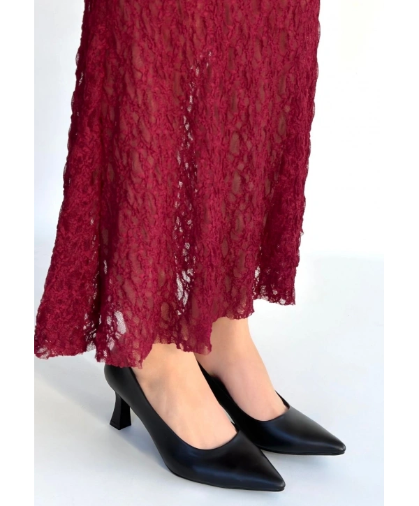 Mırta Siyah Cilt Topuklu Ayakkabı