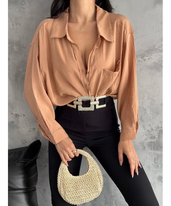 Modal oversize cepli gömlek