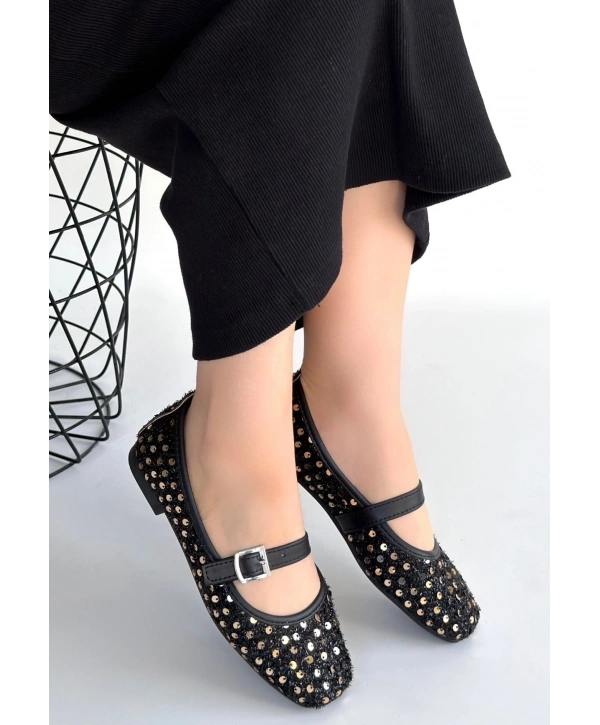 Moden Siyah Süet Babet Ayakkabı