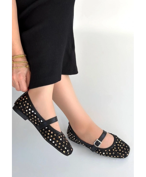 Moden Siyah Süet Babet Ayakkabı