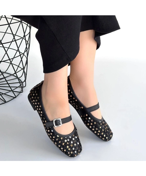 Moden Siyah Süet Babet Ayakkabı