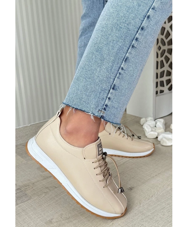 Monya Bej Cilt Bağcıklı Spor Ayakkabı