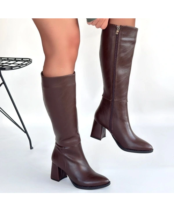 Morena Acı Kahve Cilt Topuklu Çizme