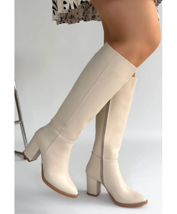 Morena Bej Cilt Bej Tabanlı Topuklu Çizme