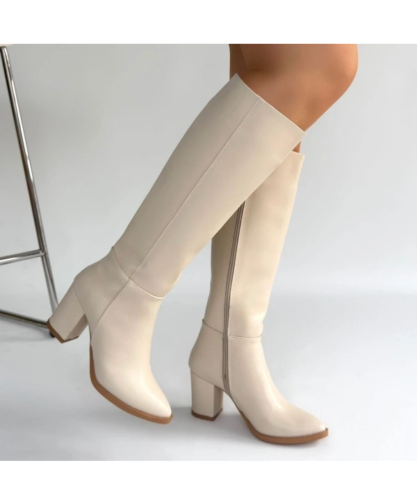 Morena Bej Cilt Bej Tabanlı Topuklu Çizme