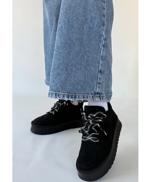 Muden Siyah Süet Bağcıklı Bot