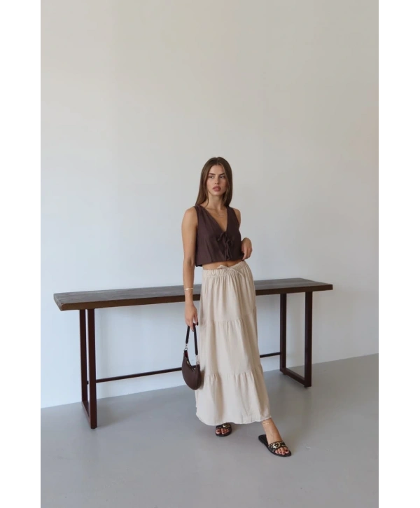 Müslin kumaş keten uzun etek bej pt