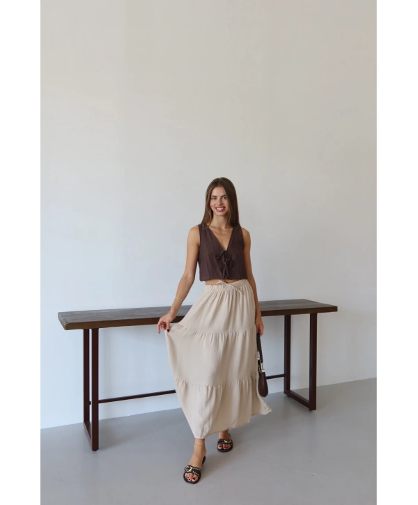 Müslin kumaş keten uzun etek bej pt