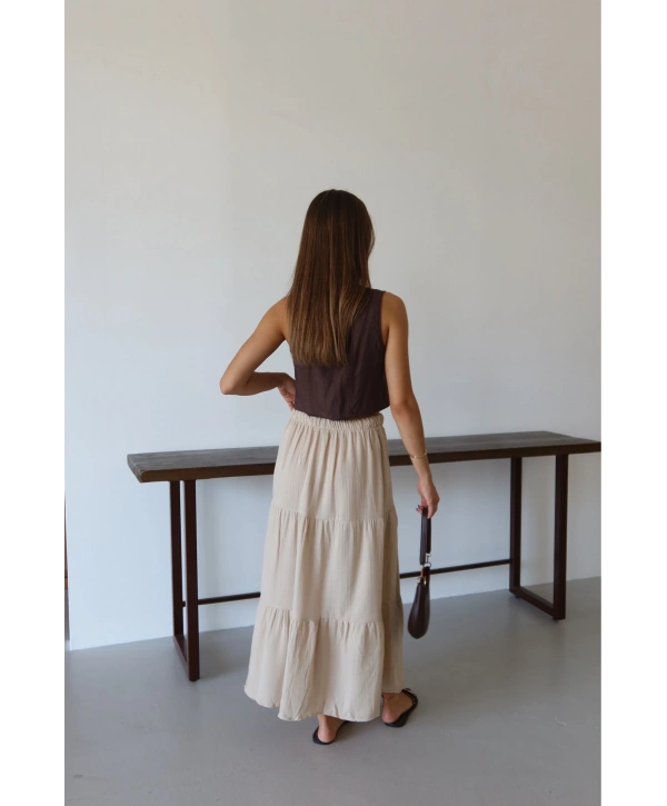 Müslin kumaş keten uzun etek bej pt