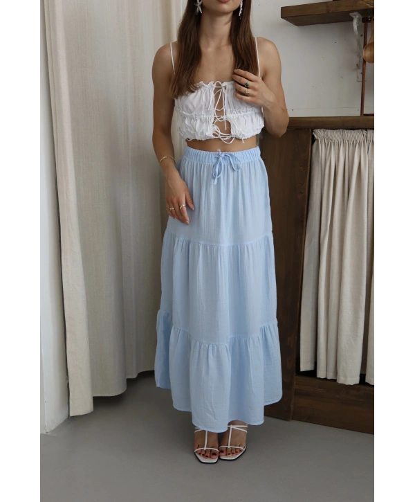 Müslin kumaş keten uzun etek mvi pt