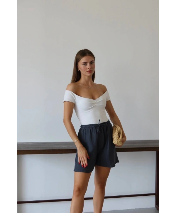 Müslin kumaş şort bağcıklı antrasit pt