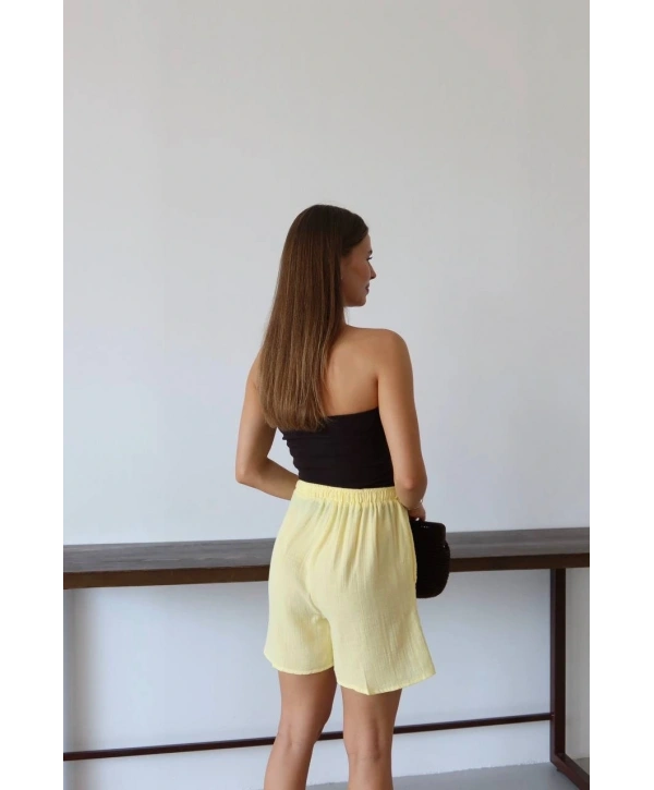 Müslin kumaş şort bağcıklı sarı pt